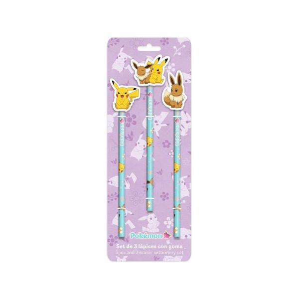 POKEMON Set di matite con coprimatita sagomato (3pz) – Collezione Floreale In Blister